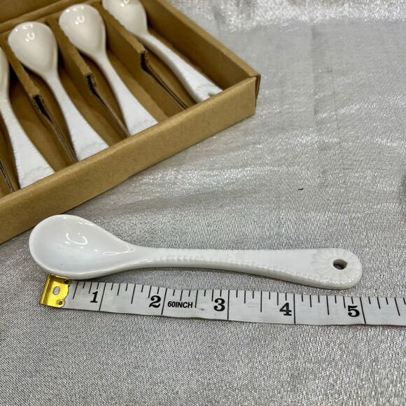 WHITE CERAMIC Porcelain Condiment or Coffee Serving Spoons with box set of 6 - Picture 4 of 4